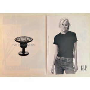 Vintage 1996 Gap Denim Blue Jeans Blonde Girl 2 Page Cut Advertisement Print Ad